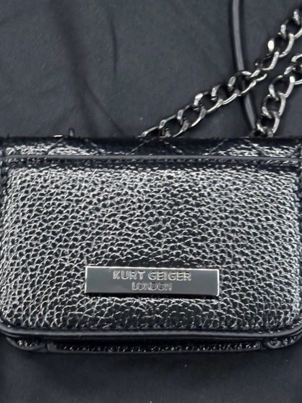 Kurt Geiger Black Textured Leather Mini Crossbody with Chain (text 5045474637)